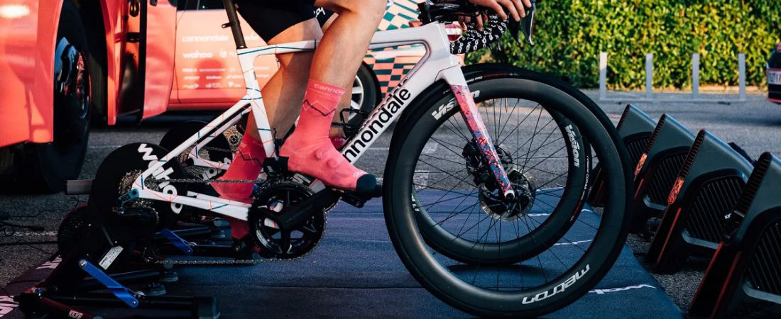 Cannondale WorldTour team warming up on Wahoo trainer