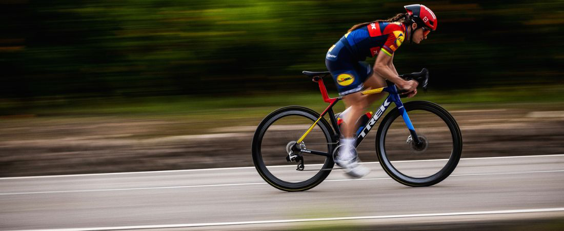 Trek Madone Gen 8 Team Bike with female Lid-Trek rider