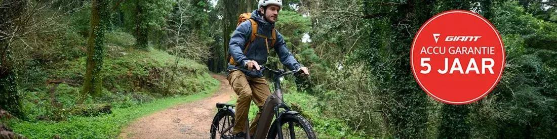 Giant AnyTour X E+ actie offroad met 5 jaar accugarantie banner